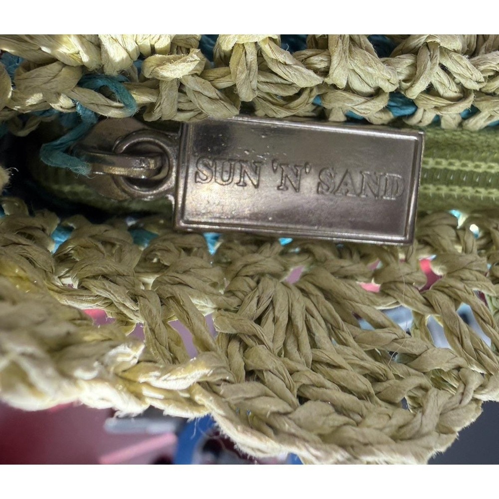 Vintage Tropical Fish Embroidered Crochet Straw Tote Bag Blue Summer Vacation - Picture 12 of 14
